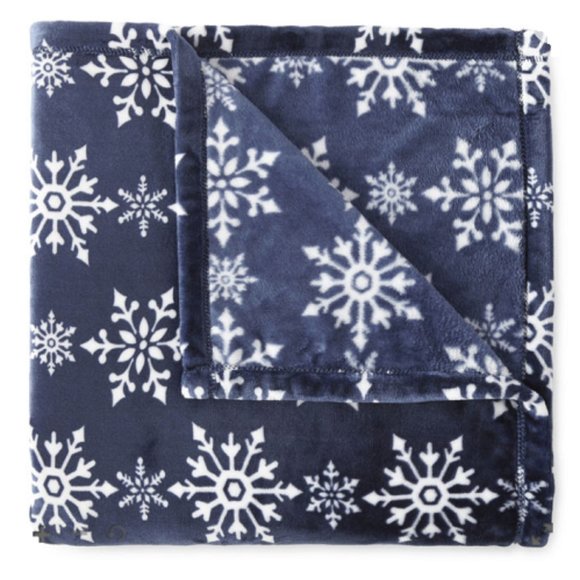 NIGHT SKY SNOWFLAKE VELVET PLUSH THROW BLANKET North Pole Trading Co. 50x60 NEW - Picture 2 of 4